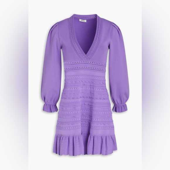 Sandro Purple Pointelle Knit Mini Dress sz 38 - Picture 2 of 15